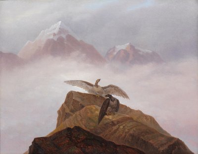 Fantasie uit de Alpenwereld. Adelaars die op een Alpenhoorn nestelen door Carl Gustav Carus